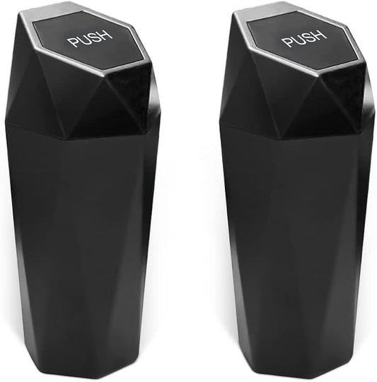 2PCS Car Trash Can with Lid, Mini Portable Auto Garbage Can, Small Leakproof Diamond Design Trash Dustbin, Waterproof Vehicle Rubbish Bins for Automotive Car, Home, Office, Kitchen, Bedroom (Black,2)