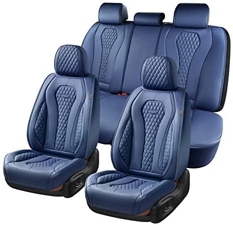 Coverado Seat Covers, Car Seat Covers Full Set, Blue Car Seat Cover, Car Seat Covers Front Seats Back Seat Cover, Waterproof Car Seat Cushion,Leather Seat Covers Seat Protector Universal Fit Most Cars
