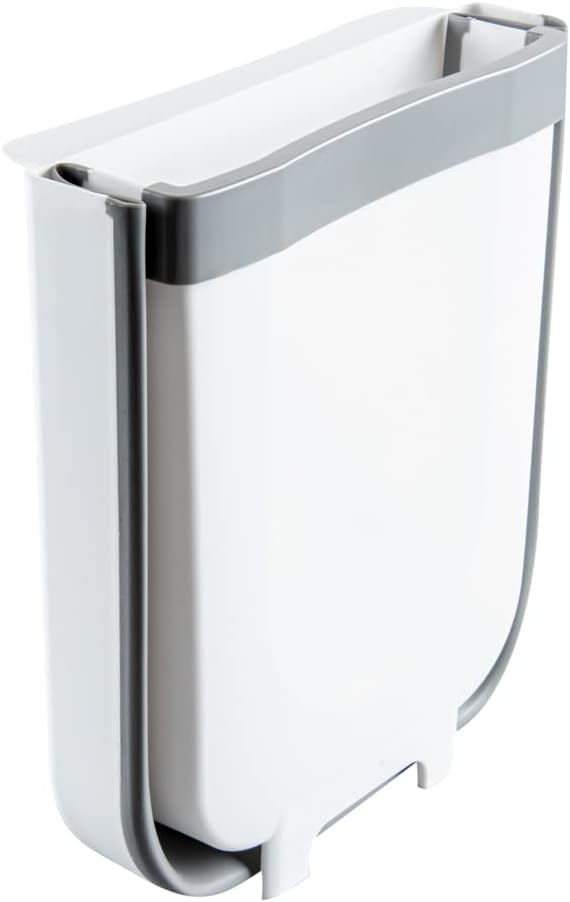 Restaurantware RW Base 11.4 x 10 x 7.1 Inch Foldable Trash Bin 1 Collapsible Garbage Can - Mountable U-Shaped Slot Gray Plastic Trash Can Detachable Retainer Plate With Fixed Feet