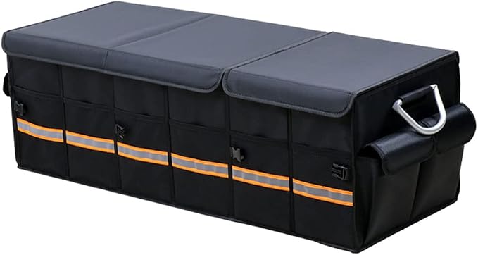 Tianle Car Trunk Organizer - Collapsible Trunk Organizer & Lid Foldable Cover Aluminium Alloy Handle Reflective Strip for Auto, SUV, Truck, Minivan (XL Black)