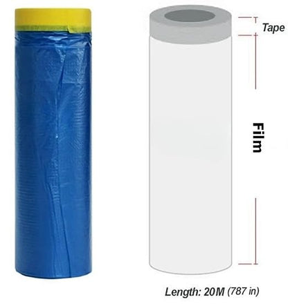 Automotive Masking Tape and Plastic Sheeting - Multi Size Pack - No Residue Painters Drop Cloth - Pre-Taped Masking Film (65 Feet) (3 Pack (35.4 in))