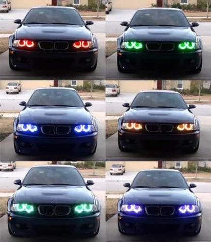 iJDMTOY Multi-Color 120-SMD RGB LED Angel Eyes Halo Ring Lighting Kit w/Adjustable Setting Compatible with BMW E36 E46 3 Series E38 E39 5 7 Series Xenon Front Road Illuminating Lights