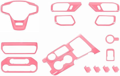 JWWY Interior Trim Kit Full Set Dress-Up Kit Decor Set Center Console Gear Shift Dashboard Panel Door Handle AC Rearview Vent Adjustment Cover Trim for 2021-2026 Ford Bronco Accessories 14pcs Pink