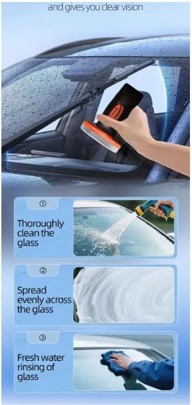 Handheld Car Glass Oil Film Remover with Emulsion Cleaner, Automotive Glass Cleaning Board, Universal Window Cleaning Brush for Windshield, 100g