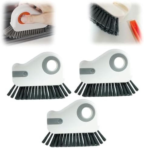2 in 1 Groove Cleaning Brush Window Track Cleaning Tools, 2025 New Hard Bristle Crevice Cleaning Brush with Hidden Scraperfor Sliding Door Track, Window Sill, Shutter Door(Grey,3pcs)