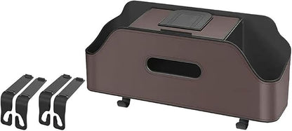 Car Backseat Headrest Organizer, Multifunctional 4-in-1 Back Seat Tissue Box with Cup Holders Hooks, Auto Seat Back Storage Organizer for Hold Phones, Drinks, Bags, Universal Fit (Brown)