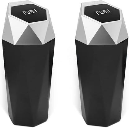 2PCS Car Trash Can with Lid, Mini Portable Auto Garbage Can, Small Leakproof Diamond Design Trash Dustbin, Waterproof Vehicle Rubbish Bins for Automotive Car, Home, Office, Kitchen, Bedroom (Silver,2)