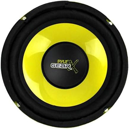Pyle 6.5 Inch 1200 Watt Car Audio Mid Bass Midrange Subwoofer Speaker Set with Yellow CD P P Cone, 4 Ohm Impedance, and Edge Suspension, 2 Pair