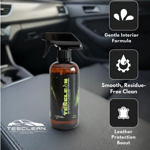 Interior Cleaner Kit for Tesla (16 oz), Made in USA | Seat Cleaner for Tesla, Safe on Vegan Leather, Fits Model S, 3, X, Y (2026), Includes Microfiber Cloth & Sponge