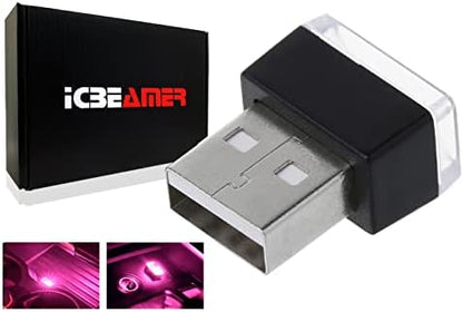 ICBEAMER USB Type-A LED Night Light 2-Pack (Purple) | Plug-in Universal Fit Automotive Accessory for Car Interior and Trunk Ambient Atmosphere Lighting