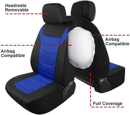 Pariiaotin 3D Air Mesh Car Seat Cover Full Set Washable and Breathable Premium Cloth Automotive Vehicle Seat Covers for Cars Interior, Universal Fit for Most Cars, Sedan, Truck, SUV(Black/Blue)