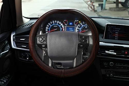 Valleycomfy Steering Wheel Covers Universal 15.75 inch - Genuine Leather, Breathable, Anti Slip & Odor Free (Coffee, L(15" 1/2-16"))