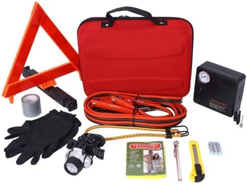 Car Emergency Kit with Portable Air Compressor - Roadside Emergency Kit for Vehicles, Winter Car Safety Roadside Assist Kit