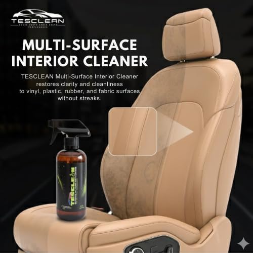 Interior Cleaner Kit for Tesla (16 oz), Made in USA | Seat Cleaner for Tesla, Safe on Vegan Leather, Fits Model S, 3, X, Y (2026), Includes Microfiber Cloth & Sponge
