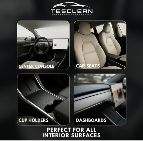 Interior Cleaner Kit for Tesla (16 oz), Made in USA | Seat Cleaner for Tesla, Safe on Vegan Leather, Fits Model S, 3, X, Y (2026), Includes Microfiber Cloth & Sponge