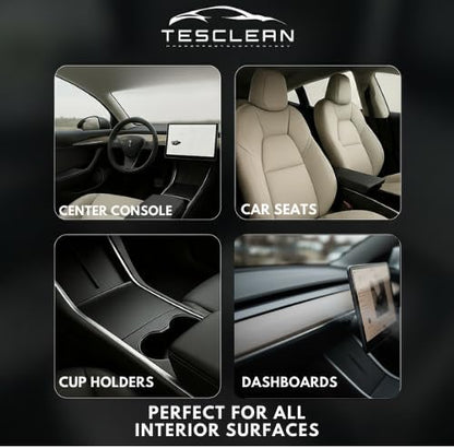 Interior Cleaner Kit for Tesla (16 oz), Made in USA | Seat Cleaner for Tesla, Safe on Vegan Leather, Fits Model S, 3, X, Y (2026), Includes Microfiber Cloth & Sponge