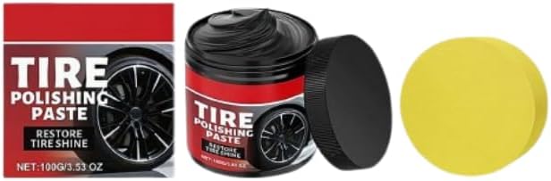 Tire Shine Paste 100g, Tire Polishing Paste, Car Tyre Shine with Sponge, Vehicle Tyre Cleaning Polishing Product Tires Care Wax Wheel Scratch Repair for Truck RV Cars (Black 1pcs)
