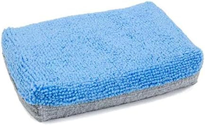 [Saver Applicator Terry] Microfiber Ceramic Coating Applicator Sponge with Plastic Barrier - 12 pack (Blue/Gray, Thin)