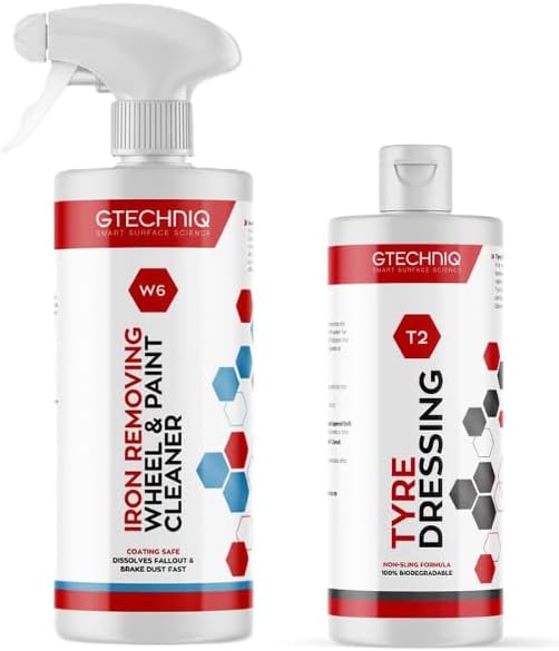 Gtechniq - Wheel Care Kit T2 Tyre Dressing for Car Tyre Shine + W6 Iron and General Fallout Remover for Cars