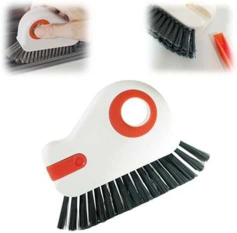 2 in 1 Groove Cleaning Brush Window Track Cleaning Tools, 2025 New Hard Bristle Crevice Cleaning Brush with Hidden Scraperfor Sliding Door Track, Window Sill, Shutter Door(Orange,1pcs)