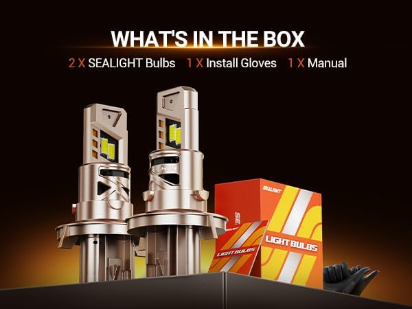 SEALIGHT H13/9008 Bulbs, 52,000LM 1000% Bright S6 Pro H13 Bulb with 2025 4th-Core LED Chips, Ultra 80,000hrs+ Lifespan 9008 Drving Light, 6500K White 1:1 Design Size Plug and Play Fog Light, Pack of 2
