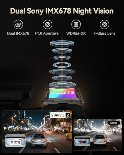 REDTIGER F77 & 3M Adhesive, 4K+4K Dash Cam Front and Rear, Dual STARVIS 2 IMX678 HDR, Built-in 128GB eMMC, Voice Control Dash Camera for Cars with 5.8GHz WiFi, 4'' Touch Screen, GPS, Night Vision