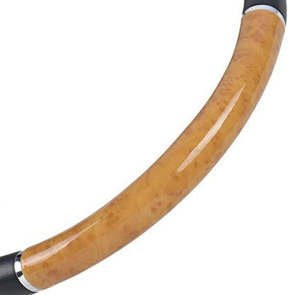 BDK Motor Trend Ergonomic Heavy Duty Large Steering Wheel Cover for Trucks Big Rigs Bus 18" Inch Large Steering Wheel, Light Wood with Black Leather Grip, Improve Grip Anti-Fatigue for Long Drives