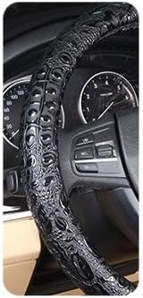 Comfort Leather Auto Car Steering Wheel Cover,Grip Anti Slip 15 Inch,Black Crocodile with Rose Grain