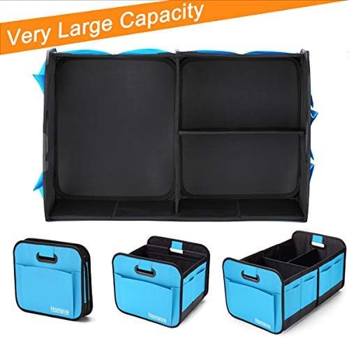 Homeve Car Trunk Organizer for SUV, 18.5Gal Large Capacity No-Sag Heavy Duty, Foldable Waterproof Anti-Slip Storage with 12 Pockets, Fit Sedan, Truck, Universal Car Accessories, Blue, 2 Compart,Large