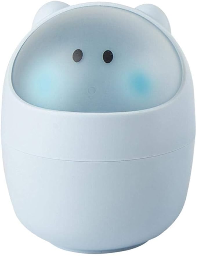 Desktop Mini Trash Bin, Cute Desktop Trash Can Flip Garbage Storage Bucket Cartoon Desk Waste Container Bucket Trash Can (Blue)