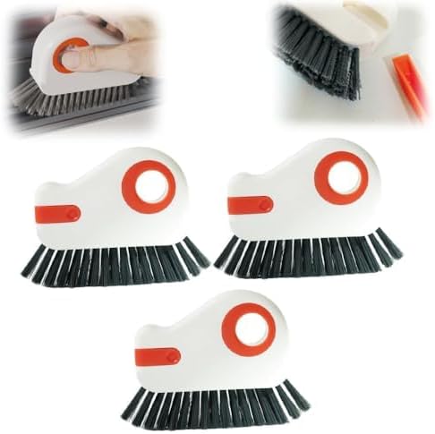 2 in 1 Groove Cleaning Brush Window Track Cleaning Tools, 2025 New Hard Bristle Crevice Cleaning Brush with Hidden Scraperfor Sliding Door Track, Window Sill, Shutter Door(Orange,3pcs)