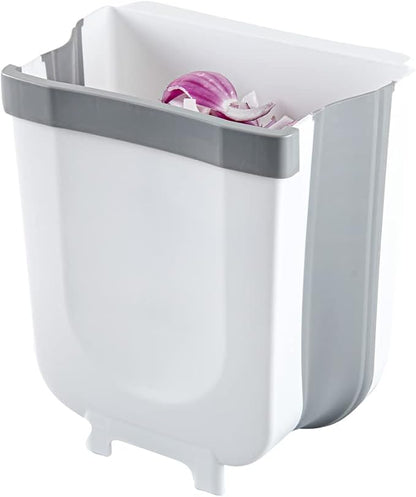 Restaurantware RW Base 11.4 x 10 x 7.1 Inch Foldable Trash Bin 1 Collapsible Garbage Can - Mountable U-Shaped Slot Gray Plastic Trash Can Detachable Retainer Plate With Fixed Feet