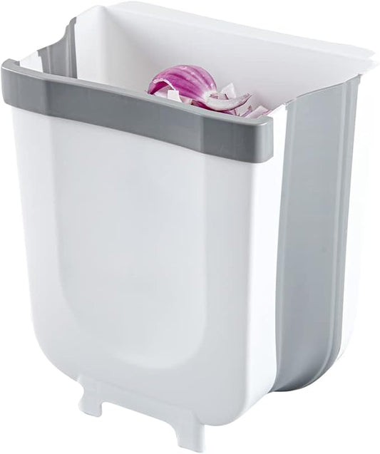 Restaurantware RW Base 11.4 x 10 x 7.1 Inch Foldable Trash Bin 1 Collapsible Garbage Can - Mountable U-Shaped Slot Gray Plastic Trash Can Detachable Retainer Plate With Fixed Feet