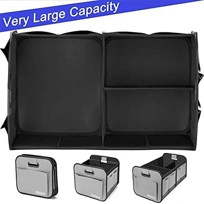 Homeve Car Trunk Organizer for SUV, 18.5Gal Large Capacity No-Sag Heavy Duty, Foldable Waterproof Anti-Slip Storage with 12 Pockets, Fit Sedan, Truck, Universal Car Accessories, Grey, 2 Compart,Large