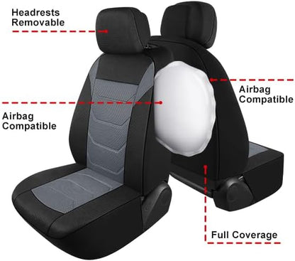 Pariiaotin 3D Air Mesh Car Seat Covers Front Sets Washable and Breathable Premium Cloth Automotive Vehicle Seat Covers for Cars Interior, Universal Fit for Most Cars, Sedan, Truck, SUV(Black/Gray)