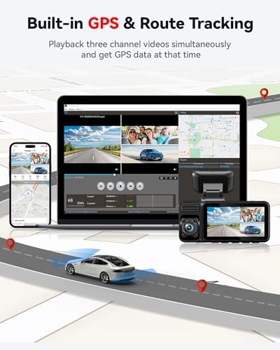 REDTIGER F17 & Acc, 4K 3 Channel Dash Cam, 5GHz WiFi Built-in GPS with 64GB Card, 2160P+1080P+1080P Front and Rear Inside, Triple Car Camera with 3 Inch Screen, IR Night Vision, G Sensor, WDR