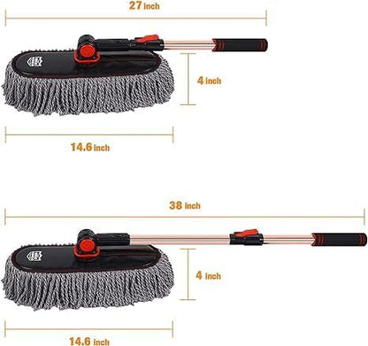 Car Duster Exterior with Extendable Handle, Scratch Free Auto Wash Brush Mop, Interior Detailing Kit for Truck RV Boat - Microfiber Duster & Interior Brush, Grey