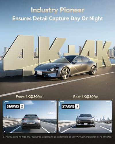 REDTIGER F77 & 3M Adhesive, 4K+4K Dash Cam Front and Rear, Dual STARVIS 2 IMX678 HDR, Built-in 128GB eMMC, Voice Control Dash Camera for Cars with 5.8GHz WiFi, 4'' Touch Screen, GPS, Night Vision