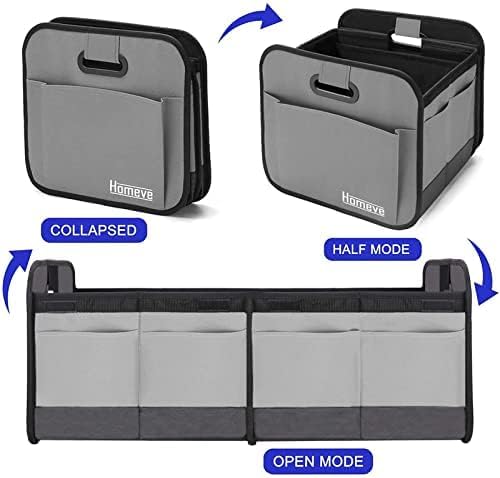 Homeve Car Trunk Organizer for SUV, 18.5Gal Large Capacity No-Sag Heavy Duty, Foldable Waterproof Anti-Slip Storage with 12 Pockets, Fit Sedan, Truck, Universal Car Accessories, Grey, 2 Compart,Large