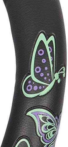 BDK GripGrab Comfort Grip - Purple & Green Butterflies on Black Synthetic Leather Steering Wheel Cover 15 inch