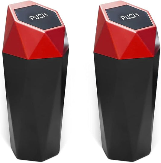 2PCS Car Trash Can with Lid, Mini Portable Auto Garbage Can, Small Leakproof Diamond Design Trash Dustbin, Waterproof Vehicle Rubbish Bins for Automotive Car, Home, Office, Kitchen, Bedroom (Red,2)