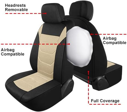 Pariiaotin 3D Air Mesh Car Seat Cover Front Sets Washable and Breathable Premium Cloth Automotive Vehicle Seat Covers for Cars Interior, Universal Fit for Most Cars, Sedan, Truck, SUV(Black/Beige)