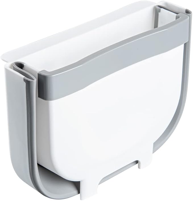 Restaurantware RW Base 10 x 7.2 x 7.3 Inch Foldable Trash Bin 1 Collapsible Mini Trash Can - Mountable U-Shaped Slot Gray Plastic Trash Can Detachable Retainer Plate With Fixed Feet