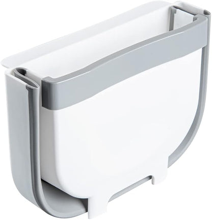 Restaurantware RW Base 10 x 7.2 x 7.3 Inch Foldable Trash Bin 1 Collapsible Mini Trash Can - Mountable U-Shaped Slot Gray Plastic Trash Can Detachable Retainer Plate With Fixed Feet