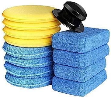 Microfiber Car Wax Applicator Pad, Round + Rectagular Car Sponge Polishing Pads with Handle, Auto Detailing Supplies microfiber Premium Grade Microfiber Applicator Kit (Pack of 13)