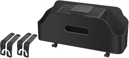 Car Backseat Headrest Organizer, Multifunctional 4-in-1 Back Seat Tissue Box with Cup Holders Hooks, Auto Seat Back Storage Organizer for Hold Phones, Drinks, Bags, Universal Fit (Black)