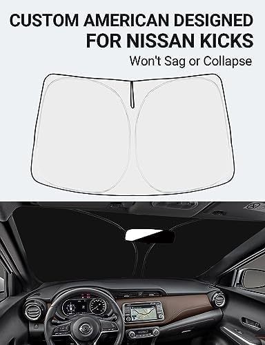 Proadsy Windshield Sun Shade for Nissan Kicks 2018-2025 Custom Fit S, SV, SR Crossover 4-Layer Foldable Front Sunshade Protector Sun Visor Blocks UV Rays Keep Car Cooler