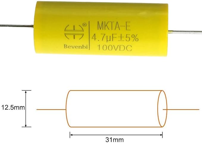 MEETOOT 5pcs Audio Frequency Divider Axial Capacitance MKTA-E 4.7J100V Polypropylene Film Capacitor for Audio Amplifier, Divider, Fan Lamp, Household Appliances, Car Speakers