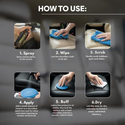 Interior Cleaner Kit for Tesla (16 oz), Made in USA | Seat Cleaner for Tesla, Safe on Vegan Leather, Fits Model S, 3, X, Y (2026), Includes Microfiber Cloth & Sponge