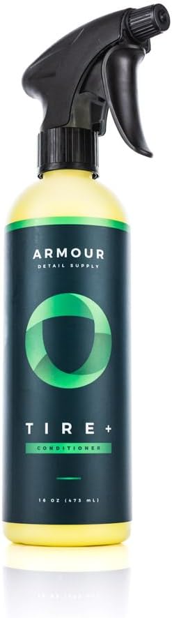 Armour Detail Supply Tire+ Wet Tire Shine, Water-Based Tire Shine Spray for Lasting Shine, All Tires, Non Greasy, Durable and Hydrophobic - 16oz Trigger Spray Bottle